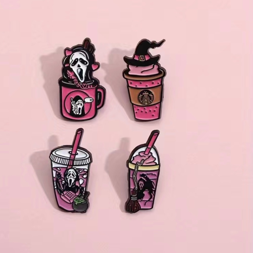 New! Scream Ghostface Milk Tea Starbucks Drink Enamel Pin Set of 4